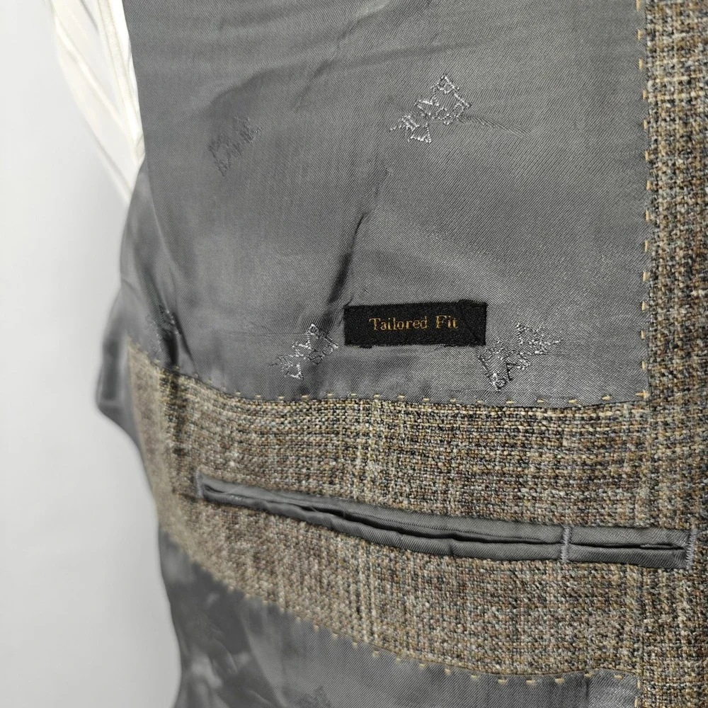JOS A BANK‎ Reserve Men's Sport Coat  Brown Plaid Wool Silk Linen E.THOMAS 46R
